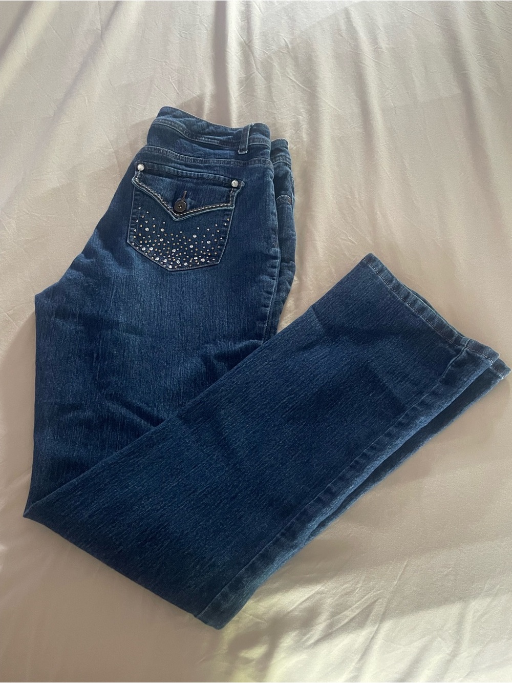 Dark Blue Women's Bootcut Jeans with Studded Back Pocket